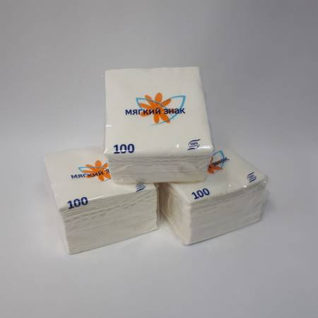 картинка Салфетки бумажные 1 сл. 100 листов 24*24 Мягкий знак (уп. 90пачек)