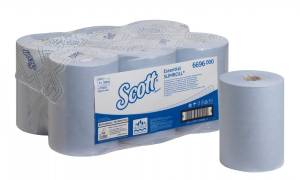 Полотенца бумажные в рулонах Scott Essential Slimroll, голубые, однослойные, 190 метров, 6 рулонов, Kimberly-Clark
