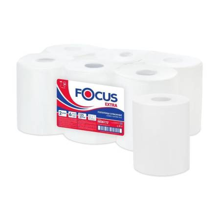 Полотенца бумажные 2-сл. в рулонах с центральной вытяжкой Focus Jumbo, 125 м, белый (6 рул)