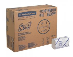 Полотенца бум. в пачках Scott Scottfold M, бел., 1 сл., 175 л./пачка, 25 пачек., Kimberly-Clark,