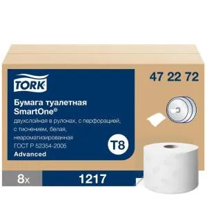 Бумага туалетная 2 сл SmartOne в рулонах 19,9х13,4 см. 1150 л, белый, Tork